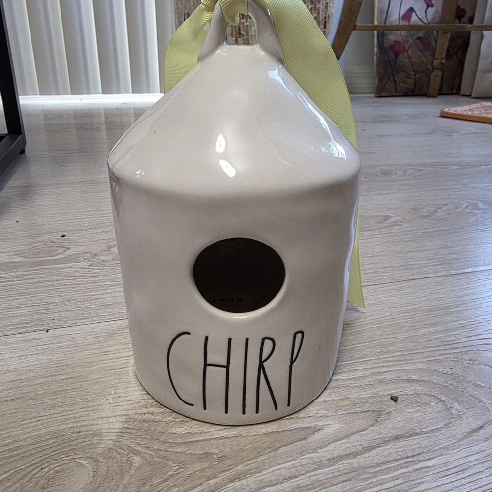 Rae Dunn Cream Birdhouse with Yellow Ribbon